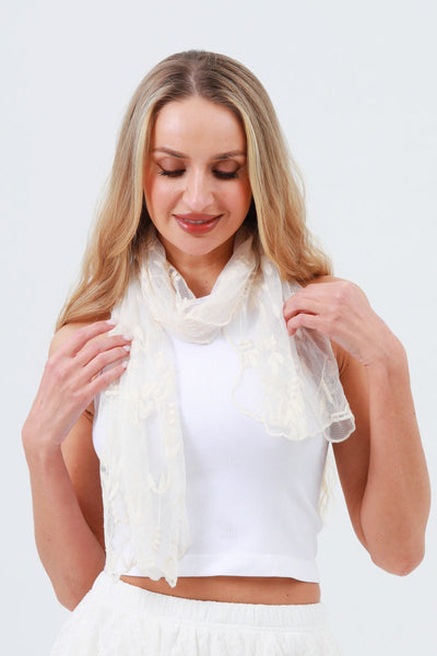 Delicate Mesh Embroidered Oblong Scarf – Sheer & Airy Lightweight Wrap 🌬️