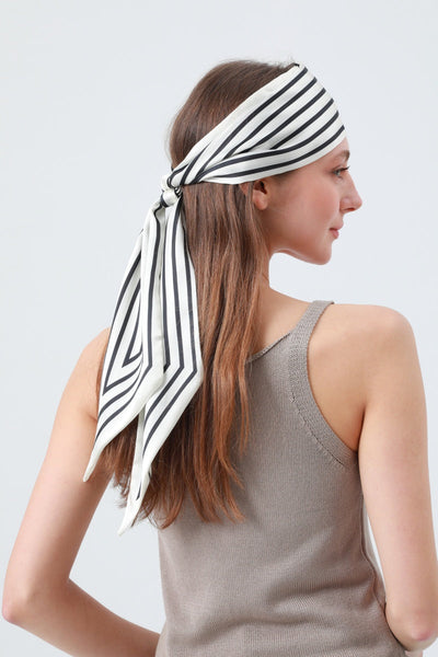 Striped Satin Silky Skinny Scarf 🖤🤍 2 colors