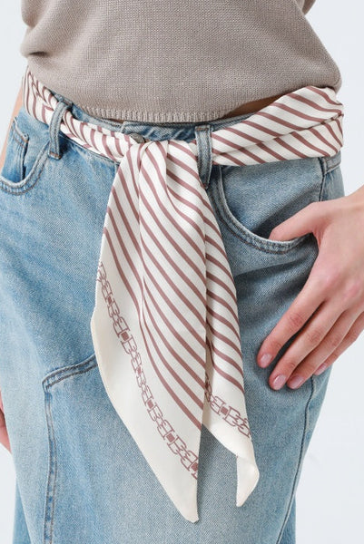 Caramel Striped Satin Silky Skinny Scarf