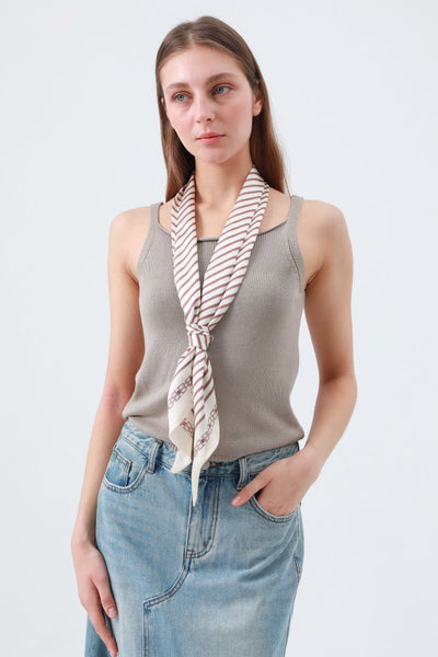 Caramel Striped Satin Silky Skinny Scarf