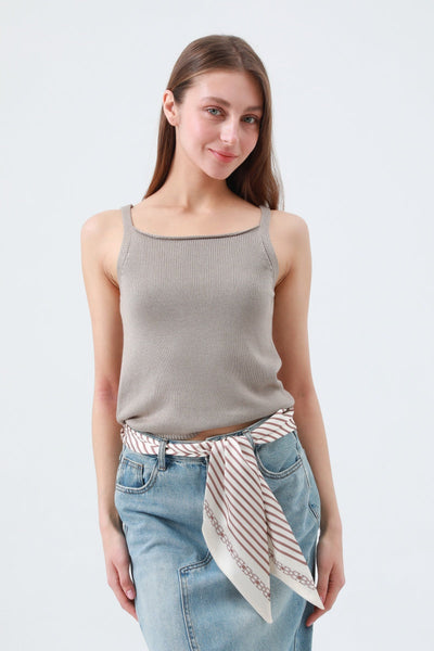 Caramel Striped Satin Silky Skinny Scarf