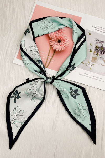 Coastal Bloom: Aqua Floral Printed Satin Silky Scarf