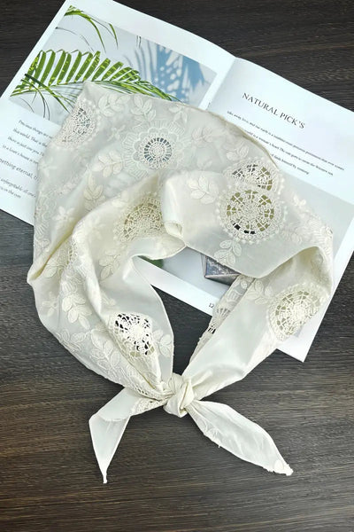Cotton Floral Embroidered Triangle Headscarf – Vintage Boho Head Wrap