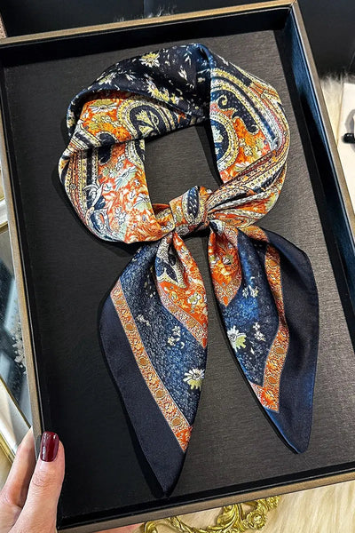 Vintage Paisley Print Silk Square Scarf for Women
