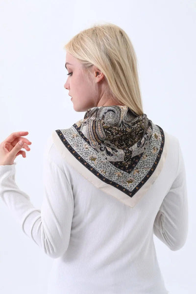 Vintage Paisley Print Silk Square Scarf for Women