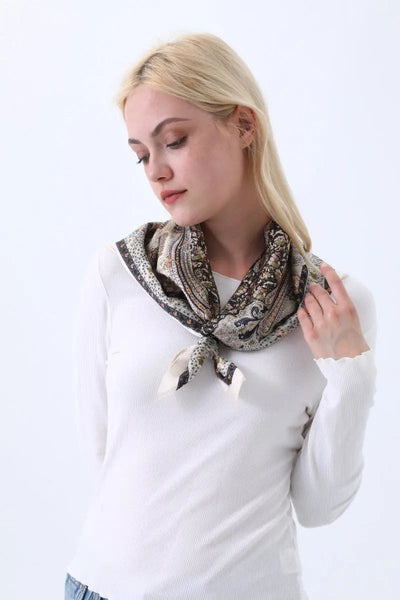 Vintage Paisley Print Silk Square Scarf for Women