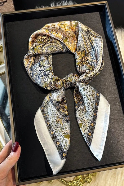 Vintage Paisley Print Silk Square Scarf for Women