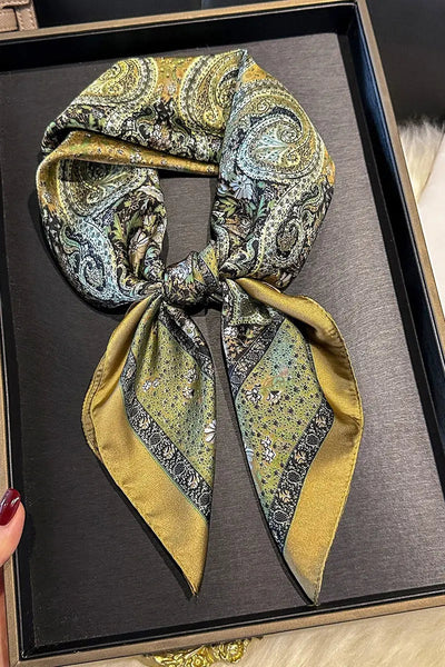 Vintage Paisley Print Silk Square Scarf for Women