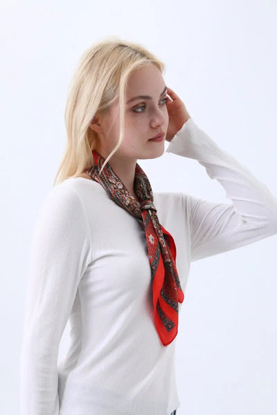 Vintage Paisley Print Silk Square Scarf for Women