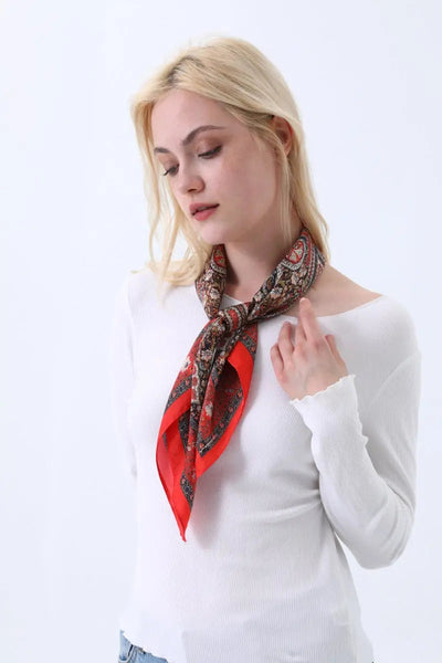 Vintage Paisley Print Silk Square Scarf for Women