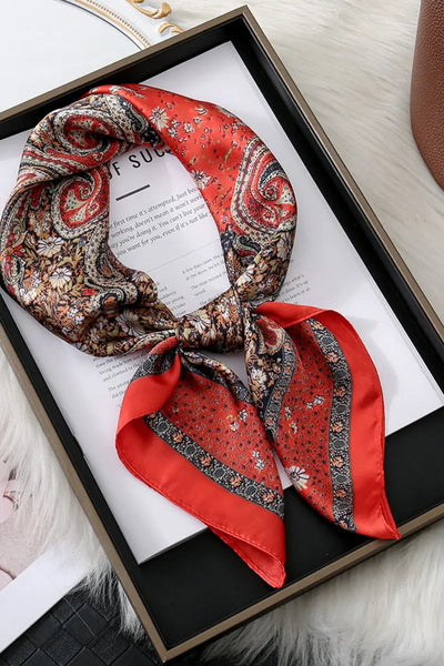 Vintage Paisley Print Silk Square Scarf for Women