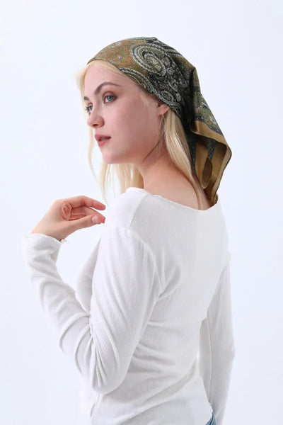 Vintage Paisley Print Silk Square Scarf for Women