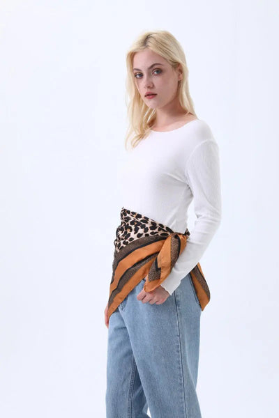 Leopard Print Satin Scarf – 3 Ways: Head, Neck & Waist Wrap