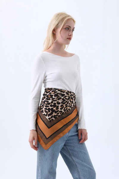 Leopard Print Satin Scarf – 3 Ways: Head, Neck & Waist Wrap