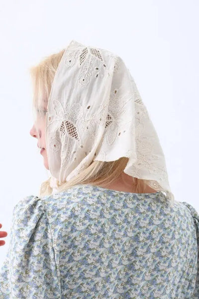 Floral Embroidered Cotton Triangle Headscarf – Vintage Boho Wrap