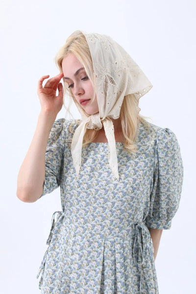 Floral Embroidered Cotton Triangle Headscarf – Vintage Boho Wrap