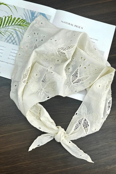 Floral Embroidered Cotton Triangle Headscarf – Vintage Boho Wrap