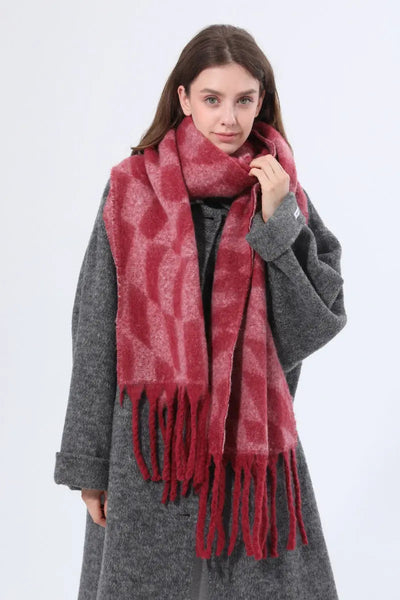 Women Abstract Diamond Check Tassel Scarf Soft Thick Winter Wrap Shawl 🧣✨ Leto Collection
