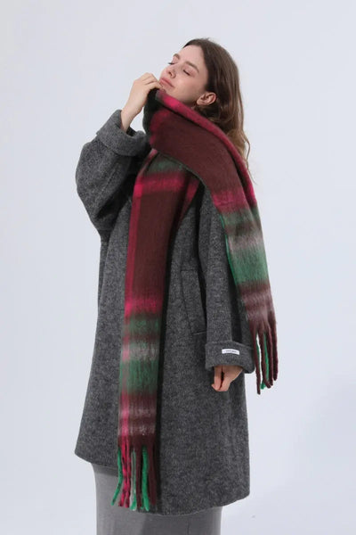 Women Color Block Plaid Tassel Scarf Soft Thick Warm Winter Wrap Shawl 🧣❄️ Leto Collection