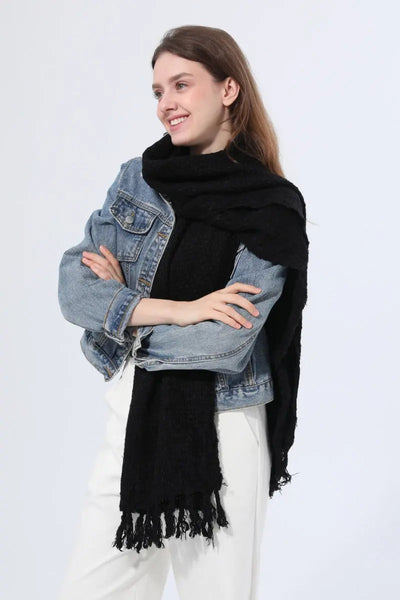 Women Solid Waffle Knit Fringe Scarf Soft Shawl Wrap 🧶🍂 Leto Collection