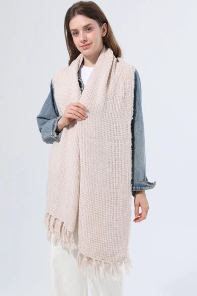 Women Solid Waffle Knit Fringe Scarf Soft Shawl Wrap 🧶🍂 Leto Collection