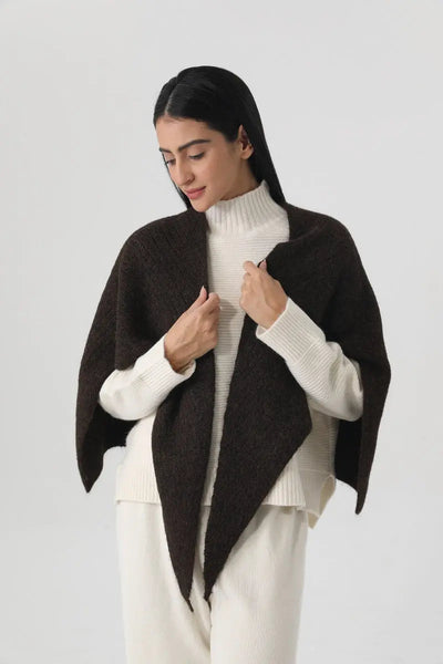 Women Earth Tone Knit Triangle Shawl Warm Cape Wrap 🧤🍂 Leto Collection