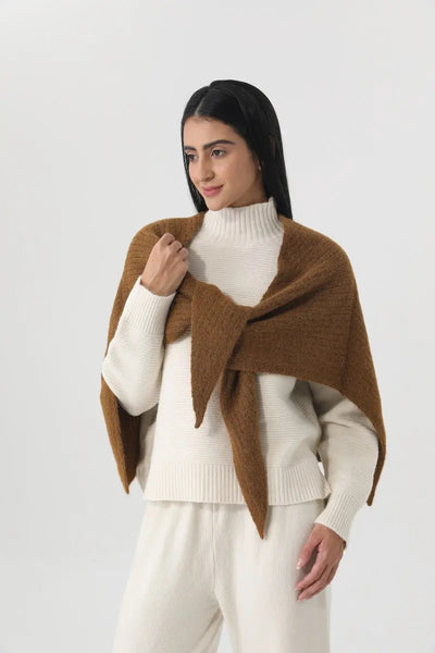 Women Earth Tone Knit Triangle Shawl Warm Cape Wrap 🧤🍂 Leto Collection