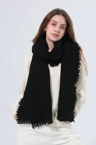 Women Waffle Knit Scarf Soft Fringe Solid Winter Shawl 🧶🤎 Leto Collection