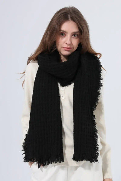 Women Waffle Knit Scarf Soft Fringe Solid Winter Shawl 🧶🤎 Leto Collection