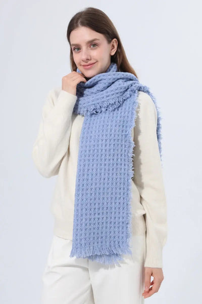 Women Waffle Knit Scarf Soft Fringe Solid Winter Shawl 🧶🤎 Leto Collection
