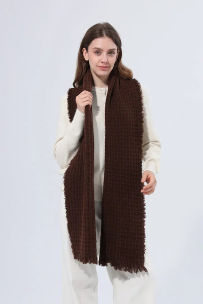 Women Waffle Knit Scarf Soft Fringe Solid Winter Shawl 🧶🤎 Leto Collection