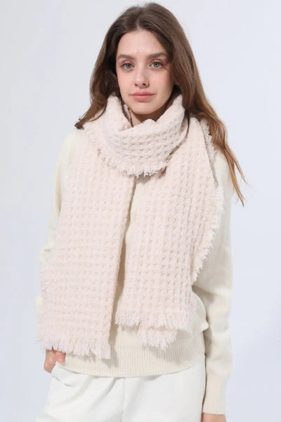 Women Waffle Knit Scarf Soft Fringe Solid Winter Shawl 🧶🤎 Leto Collection