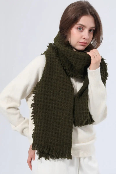 Women Waffle Knit Scarf Soft Fringe Solid Winter Shawl 🧶🤎 Leto Collection