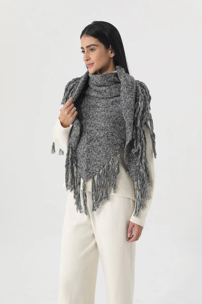 Fringed Knit Triangle Shawl Multi Wear Wrap Scarf 🧶🍂 Leto Collection
