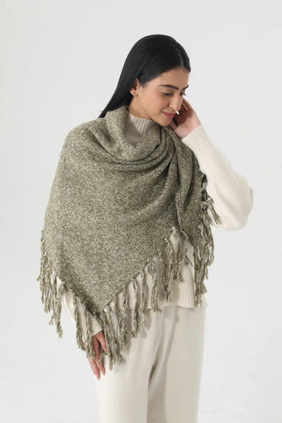 Fringed Knit Triangle Shawl Multi Wear Wrap Scarf 🧶🍂 Leto Collection