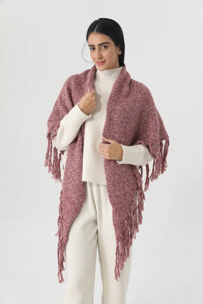 Fringed Knit Triangle Shawl Multi Wear Wrap Scarf 🧶🍂 Leto Collection