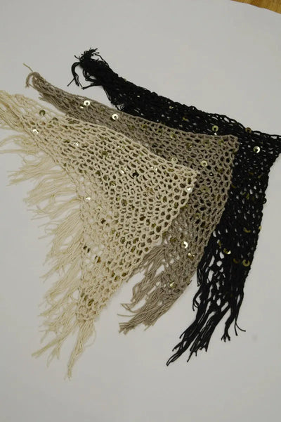 Women Boho Sequin Crochet Tassel Mesh Multiway Shawl ✨🍂 Leto Collection