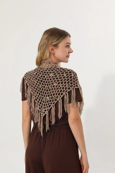 Women Boho Sequin Crochet Tassel Mesh Multiway Shawl ✨🍂 Leto Collection