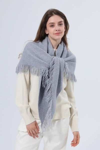 Women Warm Knit Triangle Shawl Frayed Edge Multi‑Use Scarf Leto Collection