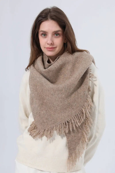 Women Warm Knit Triangle Shawl Frayed Edge Multi‑Use Scarf Leto Collection