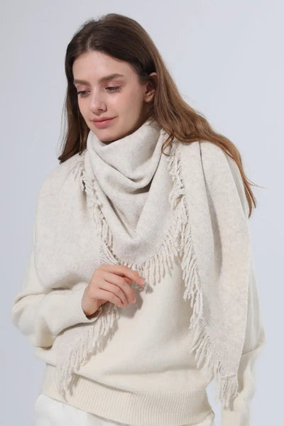 Women Warm Knit Triangle Shawl Frayed Edge Multi‑Use Scarf Leto Collection