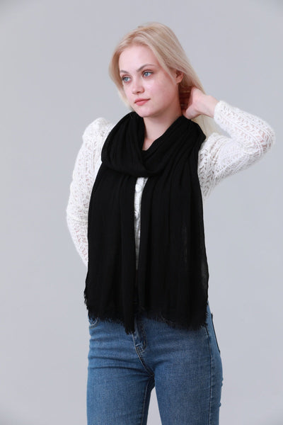 Solid Crinkle Fringe Women Long Scarf Leto Collection