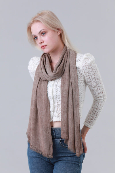 Solid Crinkle Fringe Women Long Scarf Leto Collection