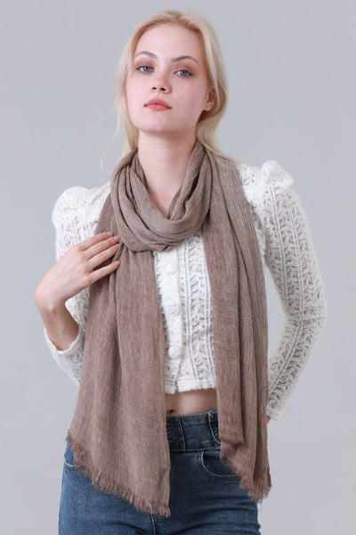 Solid Crinkle Fringe Women Long Scarf Leto Collection