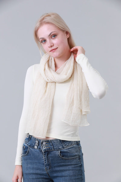 Solid Crinkle Texture Lightweight Long Neck Scarf for Women Leto Collection