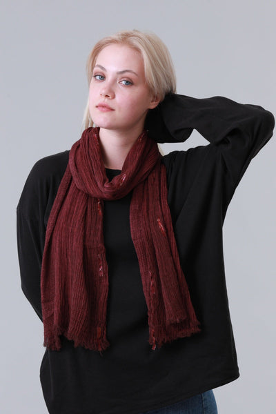 Crinkled Long Scarf for Women with Sequin Decor and Fringe Edge Leto Collection