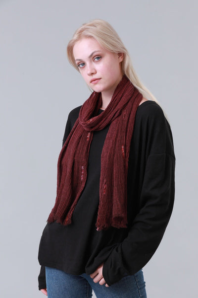 Crinkled Long Scarf for Women with Sequin Decor and Fringe Edge Leto Collection