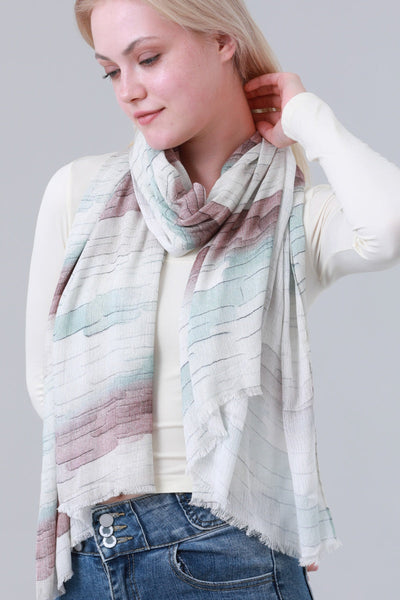 Gradient Abstract Line Print Long Scarf with Tassels for Women Leto Collection
