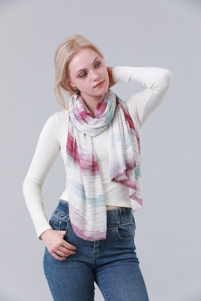 Gradient Abstract Line Print Long Scarf with Tassels for Women Leto Collection