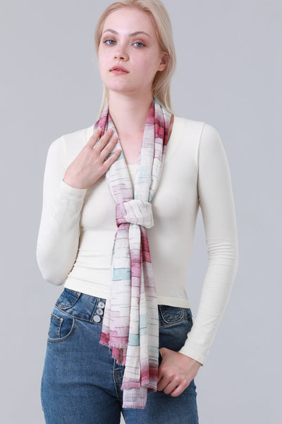 Gradient Abstract Line Print Long Scarf with Tassels for Women Leto Collection